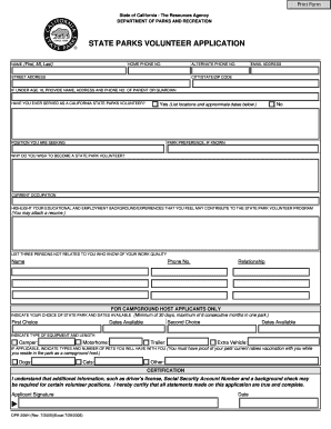 California State Parks Volunteer Application