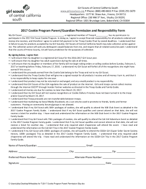 2017 Girl Scout Cookie Program Permission Form
