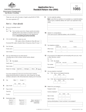 Resident Return Visa Application Form 1085