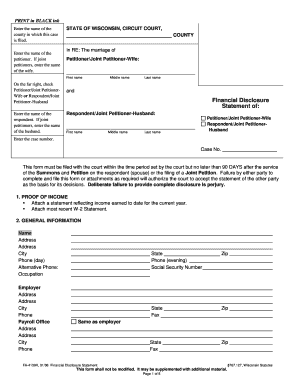 Wisconsin Financial Disclosure Statement