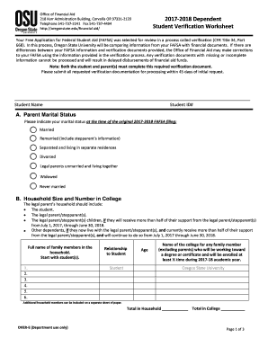 2017-2018 Dependent Student Verification Worksheet