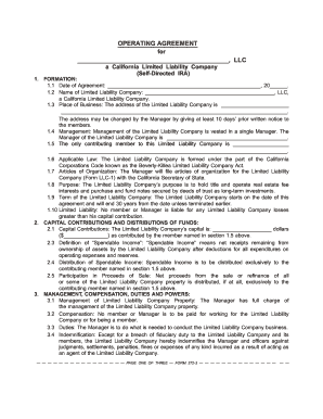 California Self-Directed IRA LLC Operating Agreement