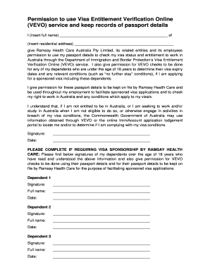 Visa Entitlement Verification Permission Form