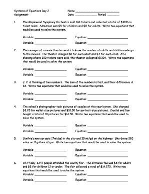 Systems of Equations Worksheet