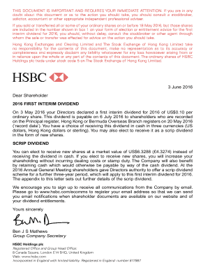 HSBC First Interim Dividend Election Form