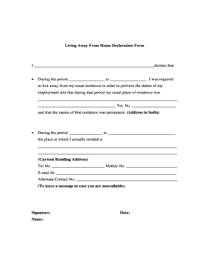 Living Away From Home Declaration Form