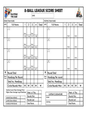 8-Ball League Score Sheet