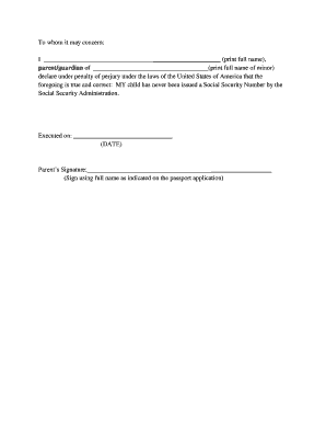 Affidavit of No Social Security Number