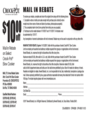 Crock-Pot Slow Cooker Mail-In Rebate Form