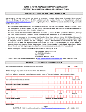 Jones v. Nutek Recalled Baby Wipes Settlement Claim Form