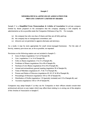 Sample C Memorandum & Articles of Association
