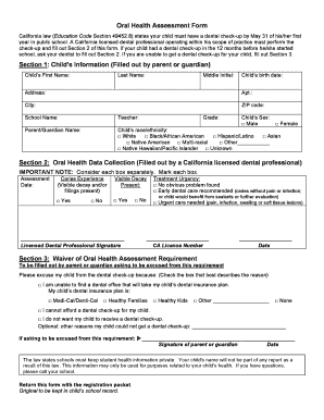 California Oral Health Assessment Form