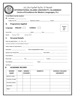 International Islamic University Admission Form