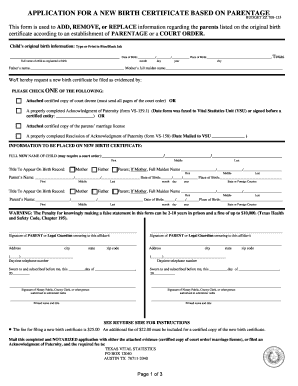 Texas Birth Certificate Amendment Form