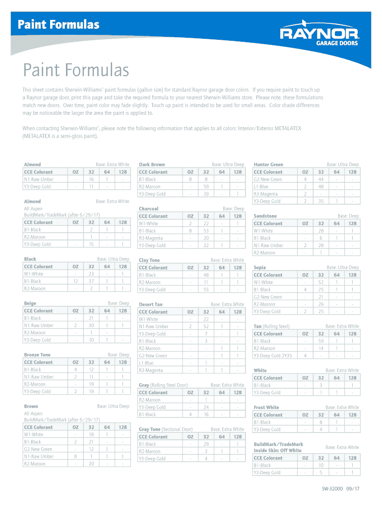 Fillable Online Paint Formulas Fax Email Print pdfFiller