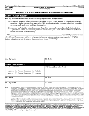 USDA Waiver Request for Borrower Training Requirements