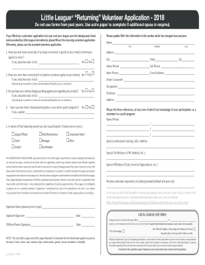 Little League Returning Volunteer Application