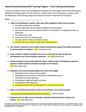 Hazard Communication GHS Training Exam
