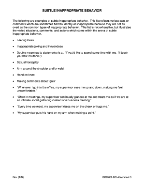 Fillable Online SUBTLE INAPPROPRIATE BEHAVIOR Fax Email Print - pdfFiller