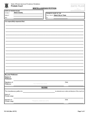 Rhode Island Miscellaneous Petition Form