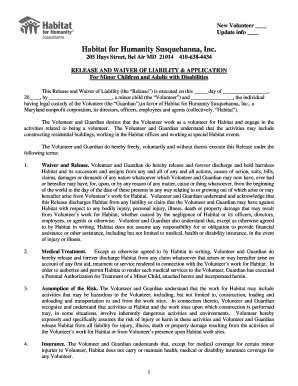 Habitat for Humanity Volunteer Waiver