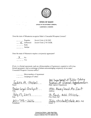 Idaho Concealed Weapons License Recognition Form