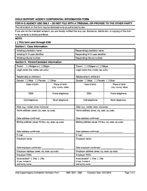 Child Support Agency Confidential Information Form