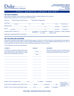 Duke First Quarter Grade Report