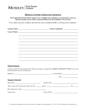 Moseley Course Completion Affidavit