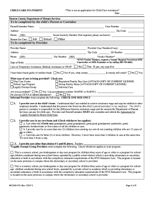 Monroe County Child Care Statement Form