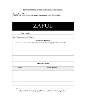 Return Merchandise Authorization Form