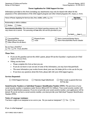 Wisconsin Parent Application for Child Support Services