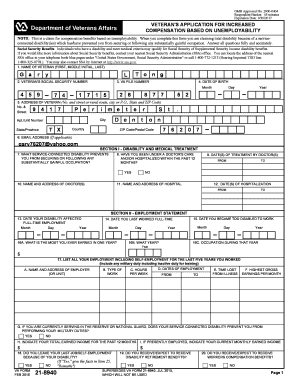 Veteran's Application for Increased Compensation Based on Unemployability