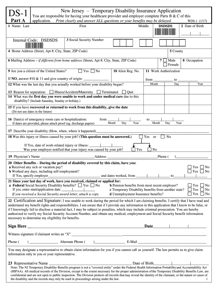 wds 1 2017 form Preview on Page 1.