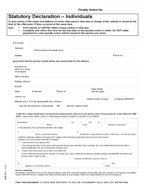 Statutory Declaration for Penalty Notice
