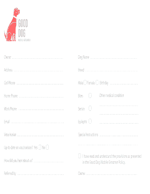 Good Dog Mobile Groomer Form