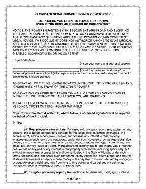 Florida General Durable Power of Attorney