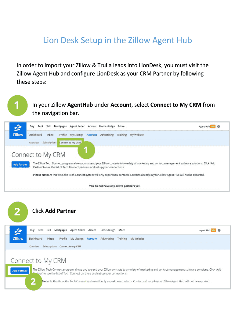 Fillable Online Lion Desk Setup in the Zillow Agent Hub Fax Email Print pdfFiller