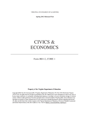 Virginia Civics & Economics Test Form H0112