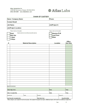Atlas Laboratories Chain of Custody Form