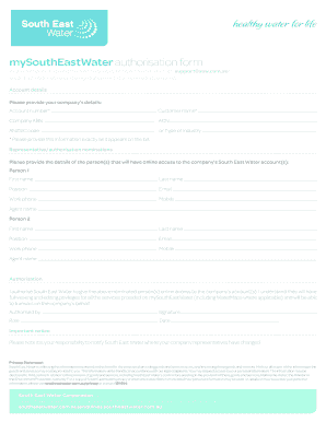 South East Water Authorisation Form