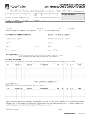 SUNY New Paltz Course Registration Form