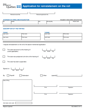 Application for Reinstatement on the Roll