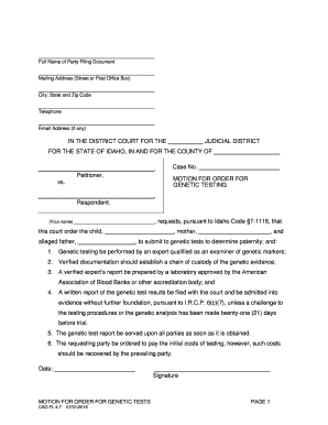 Motion for Order for Genetic Testing