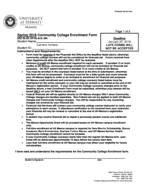 Spring 2018 Community College Enrollment Form