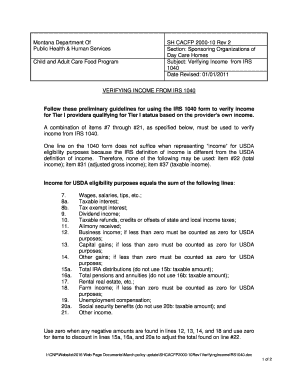 Montana IRS 1040 Income Verification