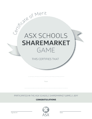 Certificate of Merit for ASX Schools ShareMarket Game