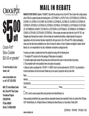Crock-Pot Slow Cooker Mail-In Rebate Form