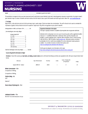 Academic Planning Worksheet for Nursing