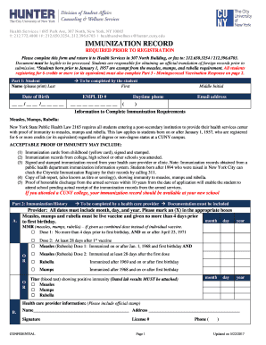 New York Immunization Record Form
